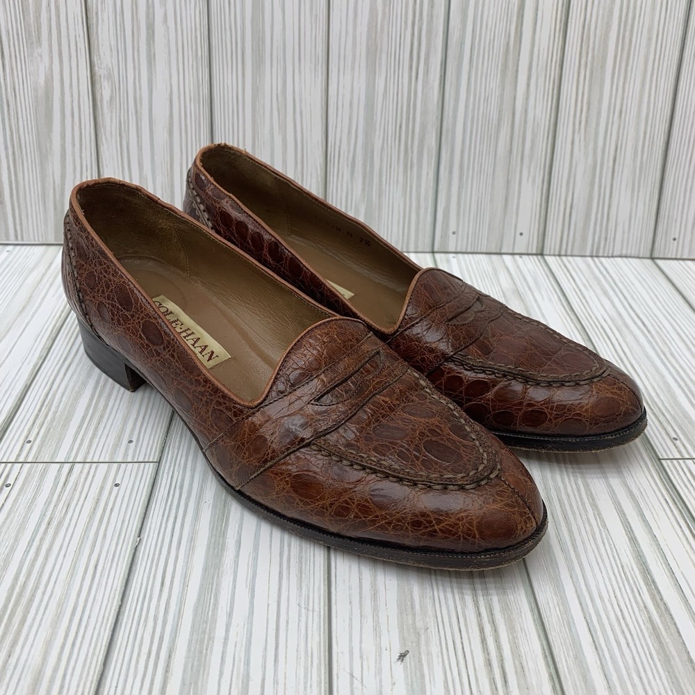 Cole Haan Genuine Caiman Crocodile Brown Loafer Slip‎ On Shoes 7.5 N